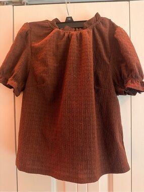 Textured Puff Sleeve Tunic in Rust Brown